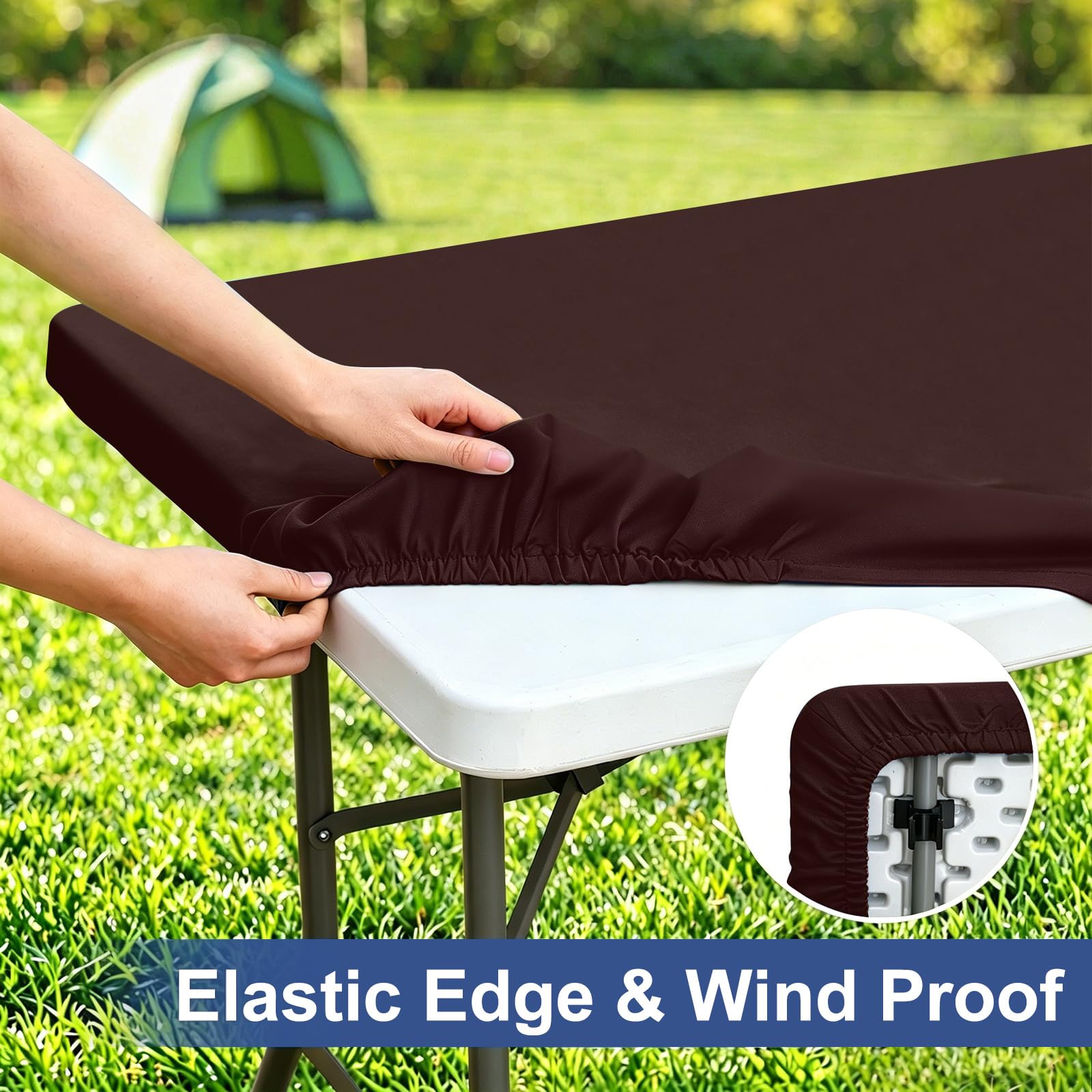 homing Rectangle Table Cloth Cover 5 Foot Coffee Elastic Fitted Tablecloth