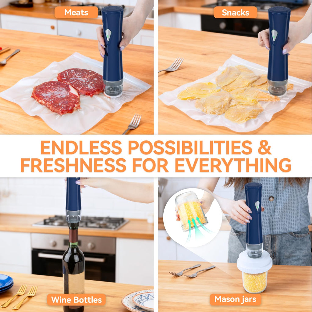 GPUTEK 3-in-1 Compact Vacuum Sealer for Food with Bags & Mason Jar Kit