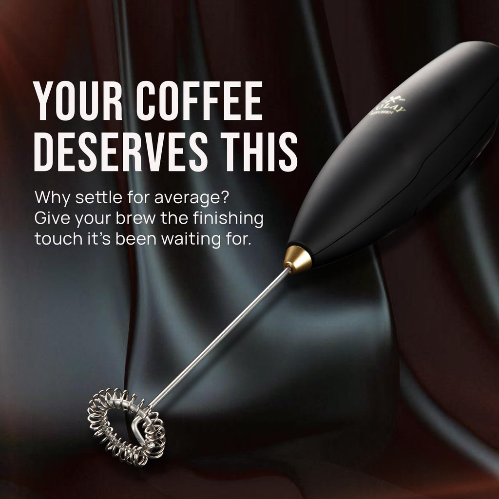 Zulay Kitchen Powerful Milk Frother Wand With Duracell Batteries - Ultra Fast Handheld Drink Mixer - Electric Whisk Foam Maker for Coffee, Lattes, Cappuccino & Matcha - Z1 Motor - Exec Black Gold
