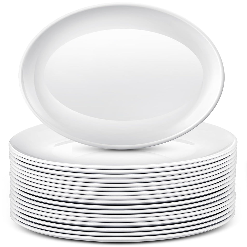 Dandat 36 Pcs Large Serving Platters Oval Trays White Plates Serving Dish for Wedding Party Restaurant Home Steak, Taco, Sushi, Appetizer, Cake (12 Inch)