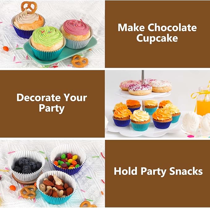 Gifbera 300-Count Mini Foil Cupcake Liners Metallic Muffin Liners Baking Cups, Aqua