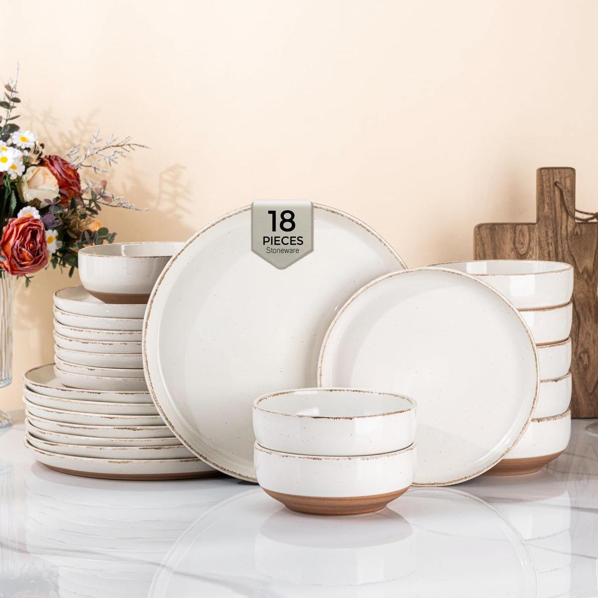 AmorArc Dinnerware Sets for 6, 24 Pieces Ceramic Plates and Bowls Set