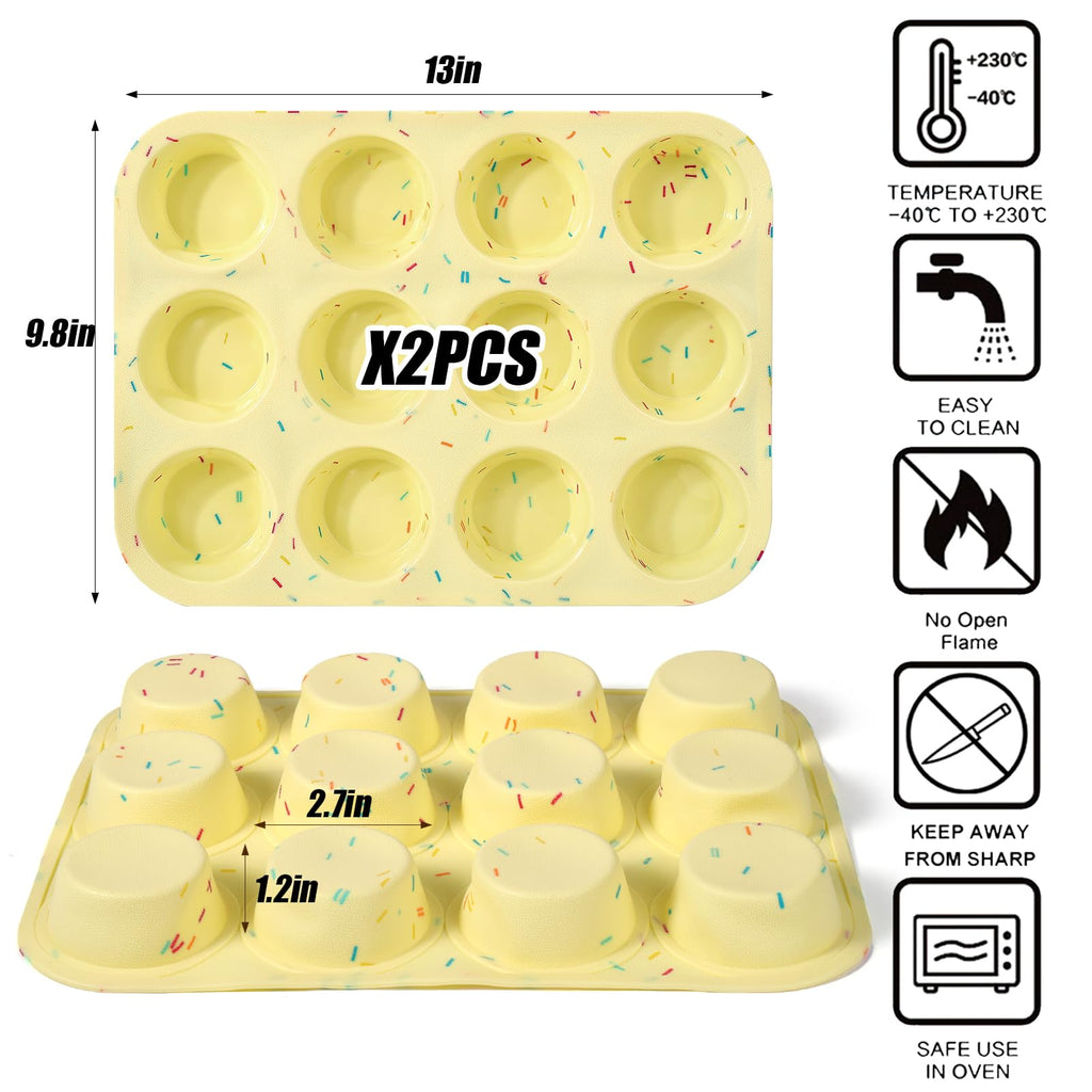 Palksky Silicone Egg Bite Molds, 2Pack 12-Cavity Muffin Pan for Baking, Tarts, Nonstick Cupcake Pan