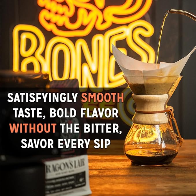 Bones Coffee Company Bananas Foster, Banana, Rum and Vanilla Flavored Coffee, Medium Roast Low Acid Arabica Beans Compatible with Auto drip and French Press Coffee Maker, 12 Oz Whole Bean