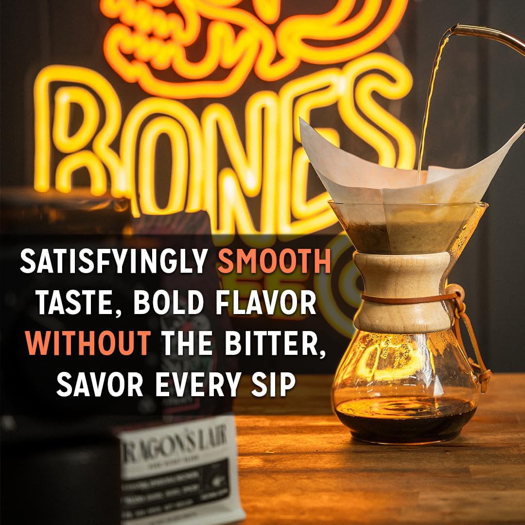 Bones Coffee Company French Toast, Sweet and Buttery Flavored Flavored Coffee, Medium Roast Low Acid Arabica Beans Compatible with Auto drip and French Press Coffee Maker, 12 Oz Whole Bean