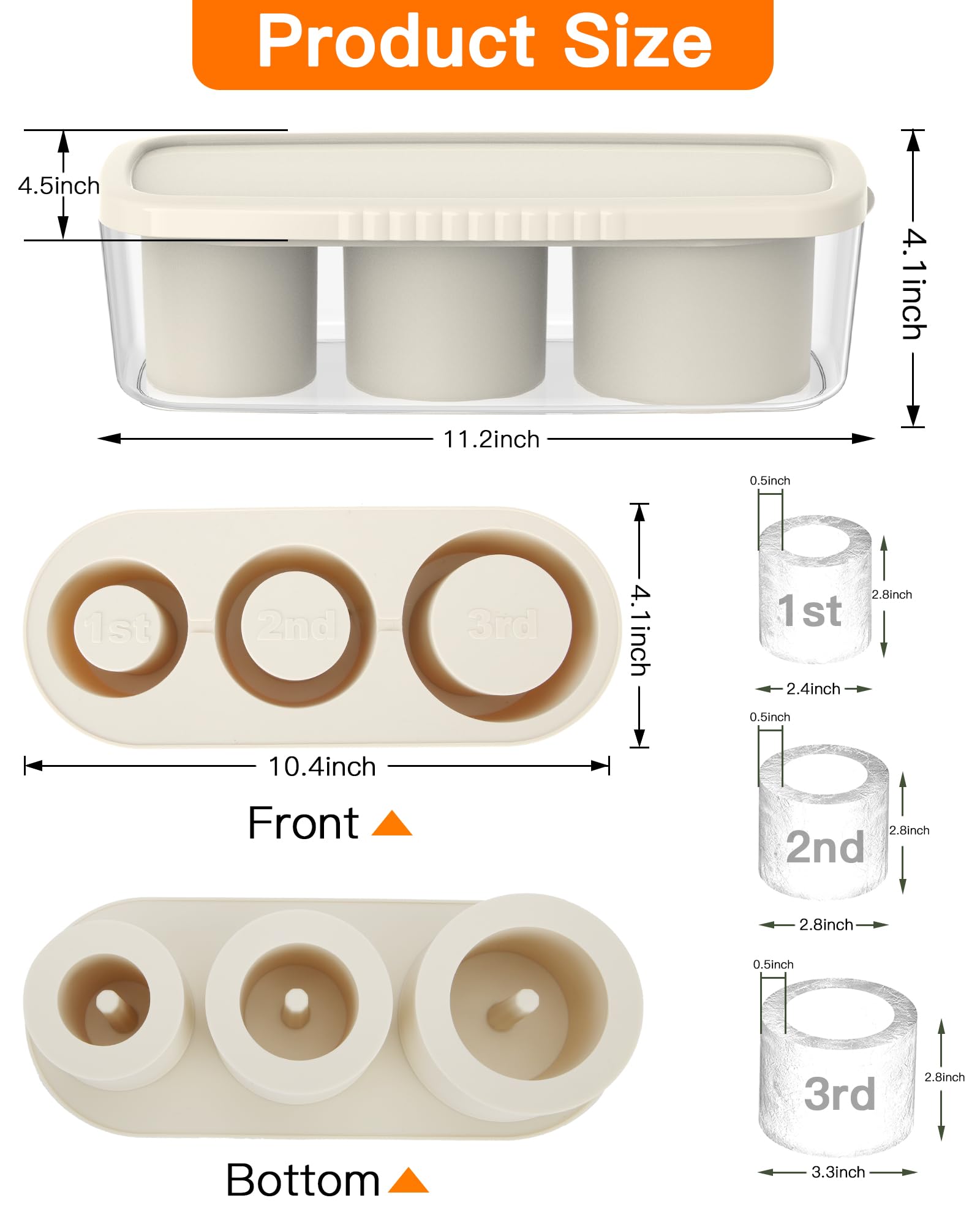 3 Pcs Silicone Ice Cube Tray for 30-40 Oz Tumblers with Lid and Storage Bin