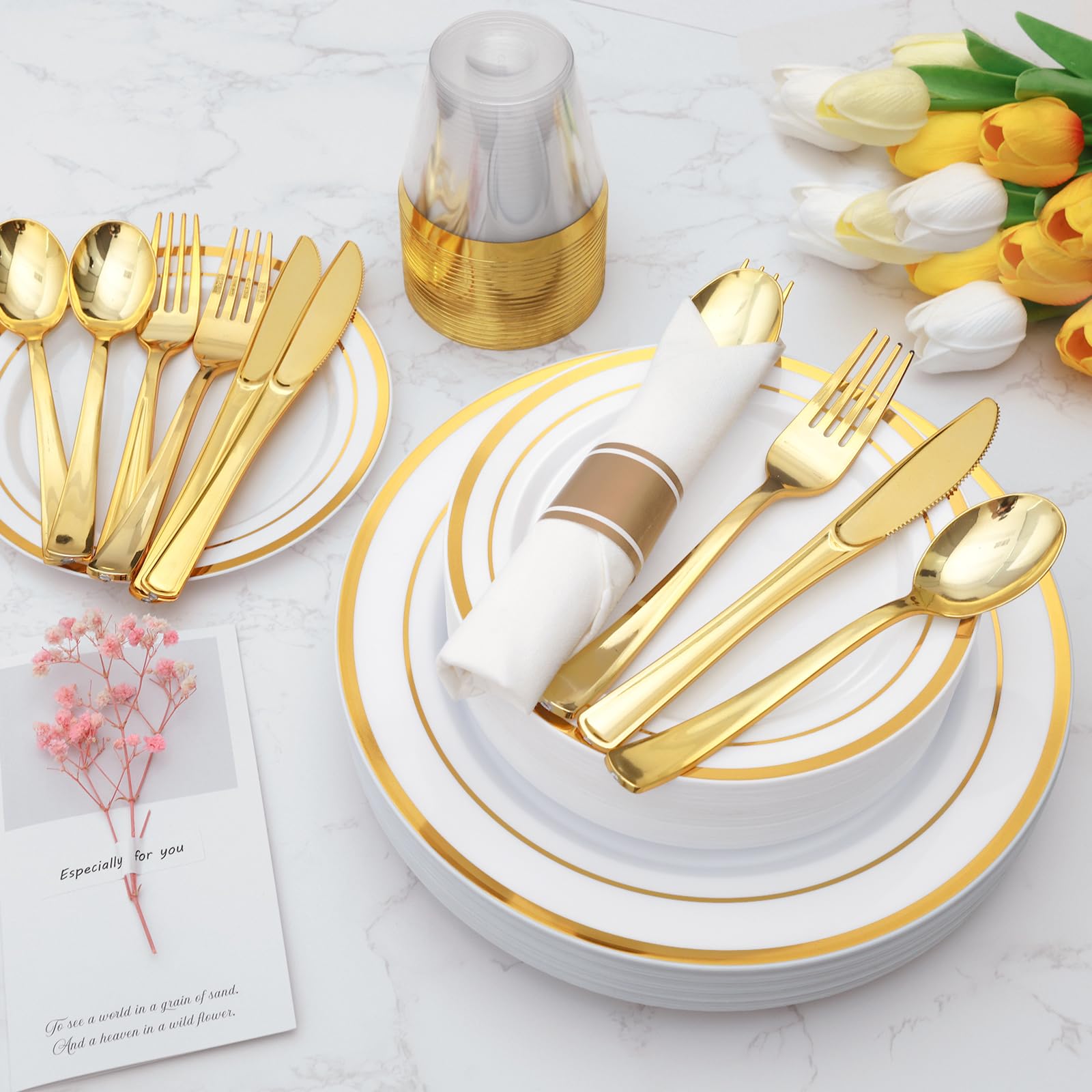 Goodluck 350 Piece Gold Plastic Dinnerware Set for 50 Guests