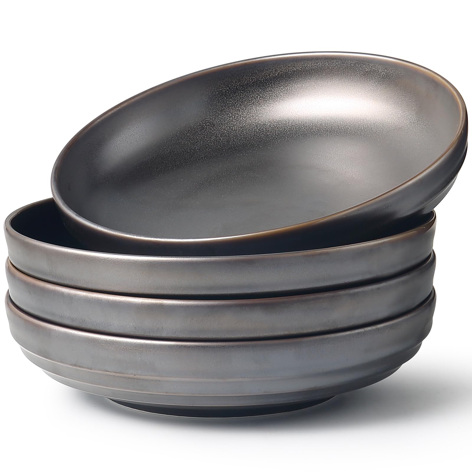 HAPPY KIT Stoneware 9'' Pasta Bowls 42oz Set of 4, Bronze Gray