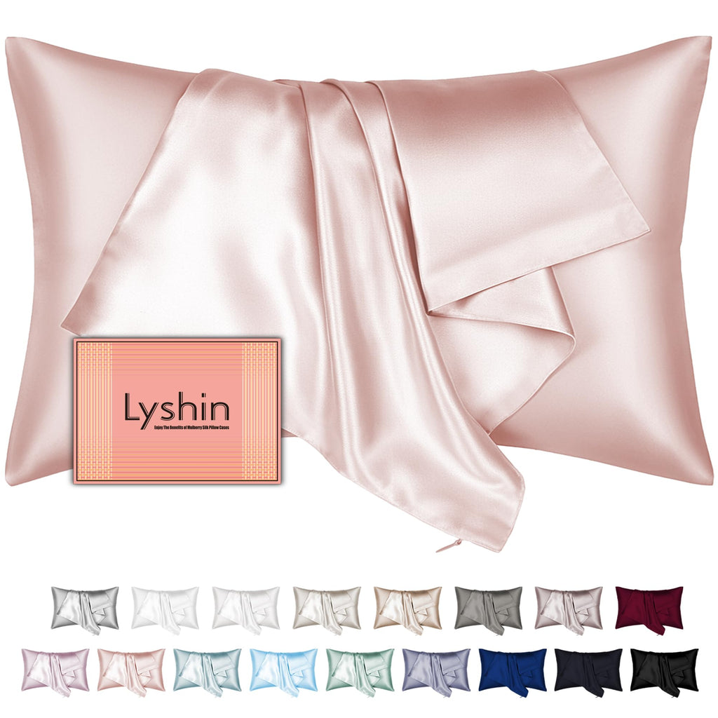LYSHIN Pink Silk Pillowcase Standard Size with Hidden Zipper
