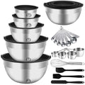 WEPSEN Mixing Bowls Set, 25PCS Stainless Steel Mixing Bowl with Lid Set, Large Nesting Bowls 7, 4.5, 3,2, 1.5QT, Measuring Cups and Spoons Baking Utensils Metal Bowl for Kitchen Prep