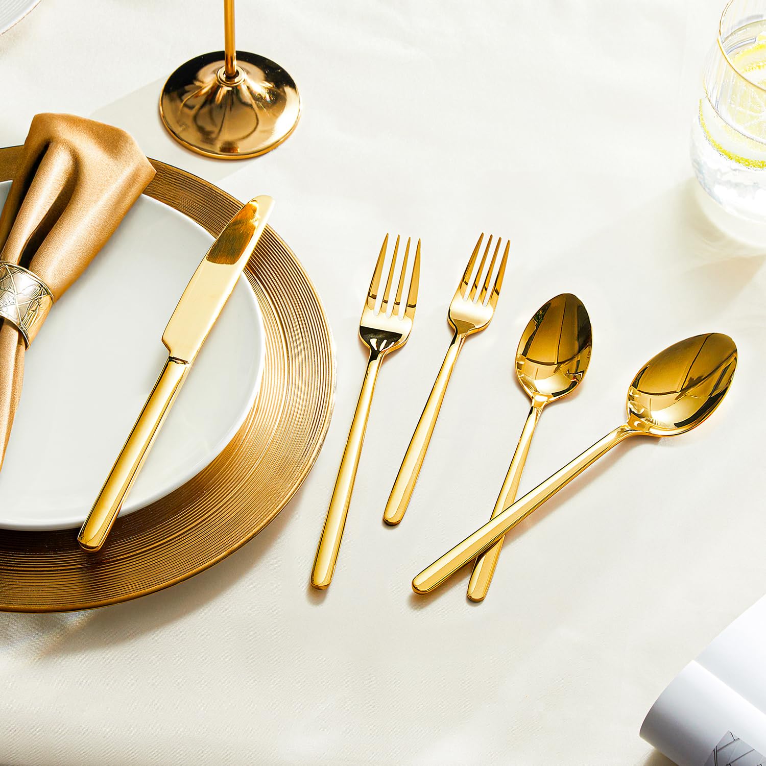 KINGSTONE Gold Silverware Set, 20 Piece Flatware Cutlery Set for 4, 18/10 Stainless Steel Silverware Mirror Polished Dishwasher Safe for Home, Restaurant, Wedding, Party(Gold, 20 pieces for 4)