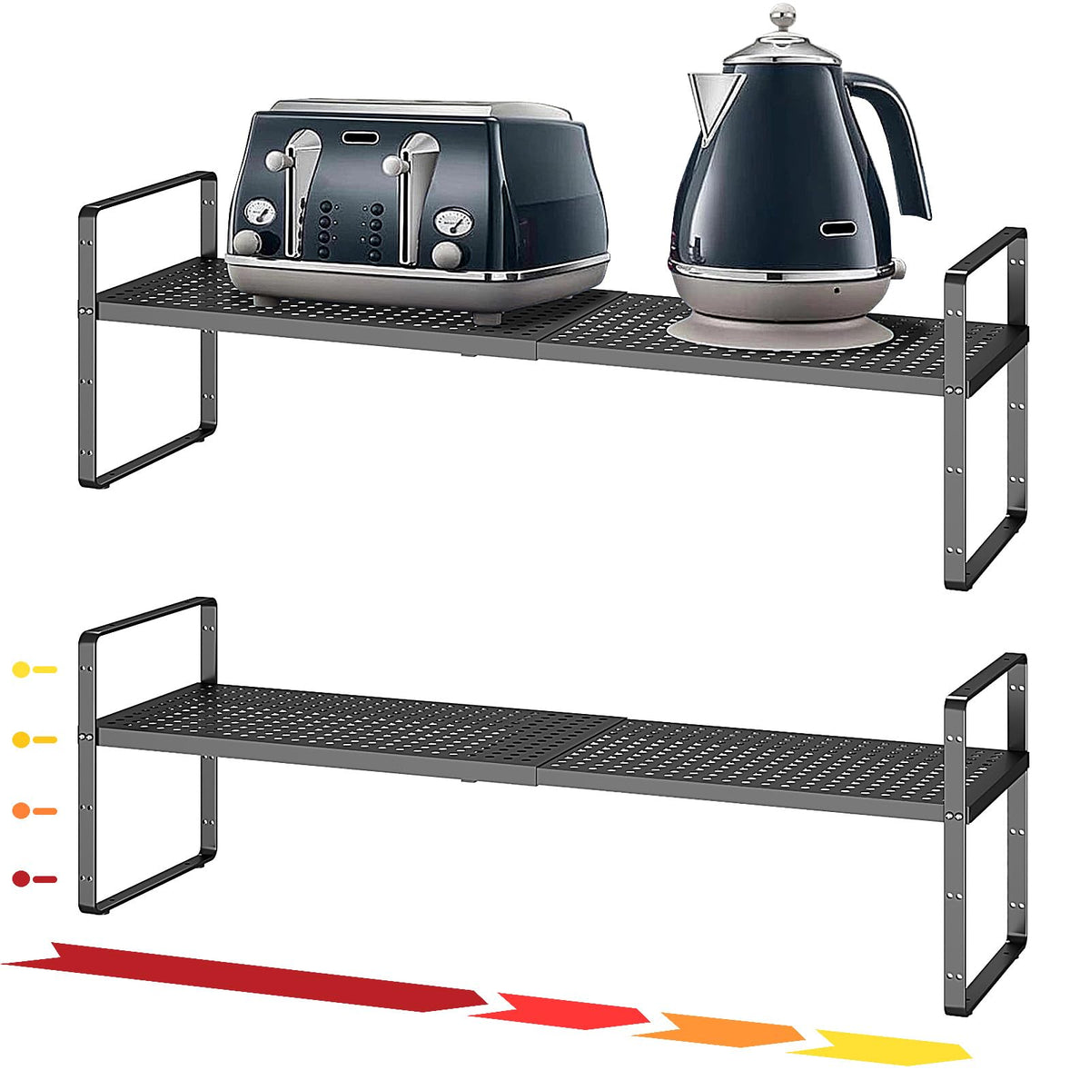 taiheis 16.5~27.1" Expandable Shelf，2Pack 8.1" Wide Adjustable Height Cabinet Shelves，Black