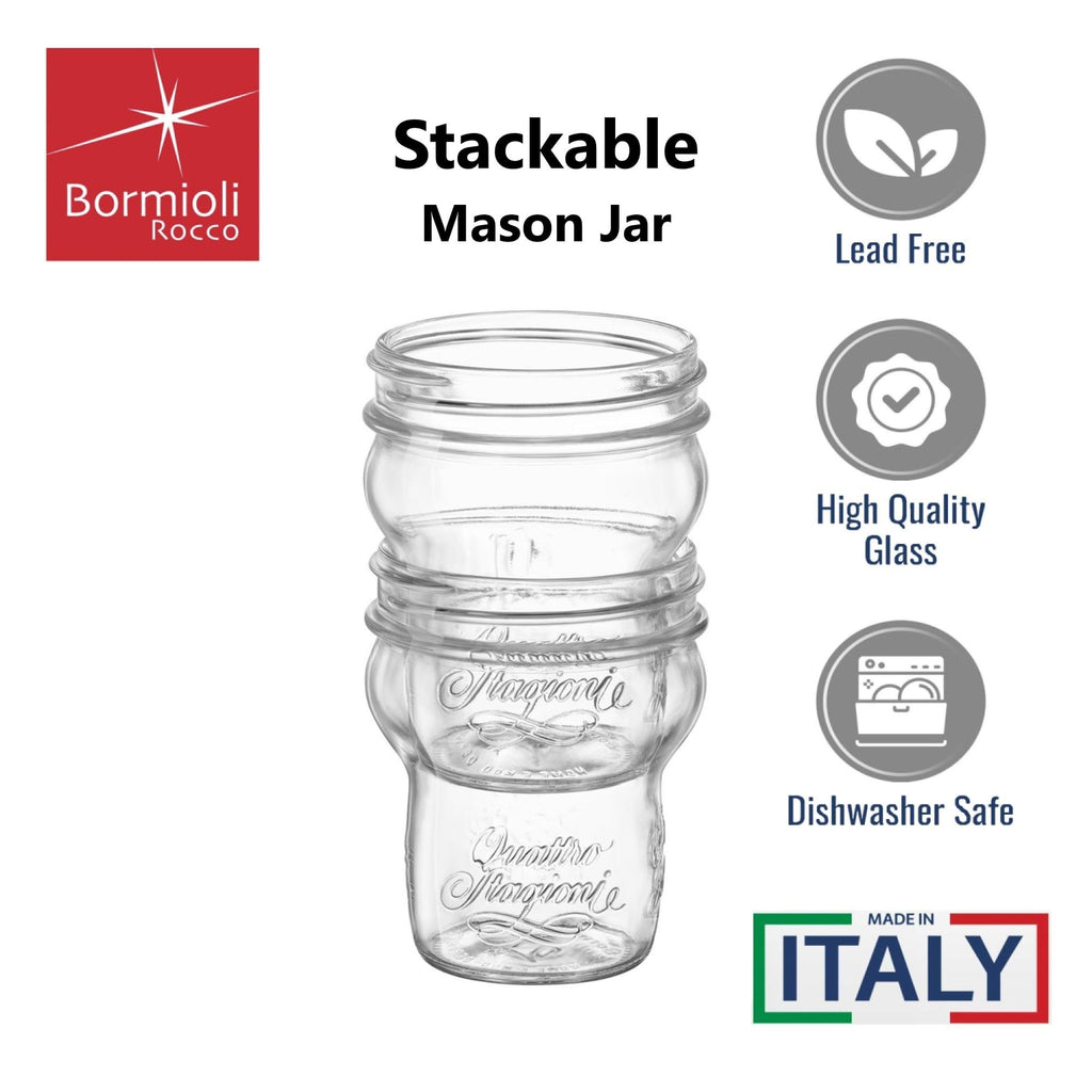 Bormioli Rocco Quattro Stagioni Stacking Jar, 9.25oz - ClearGold, Set of 12