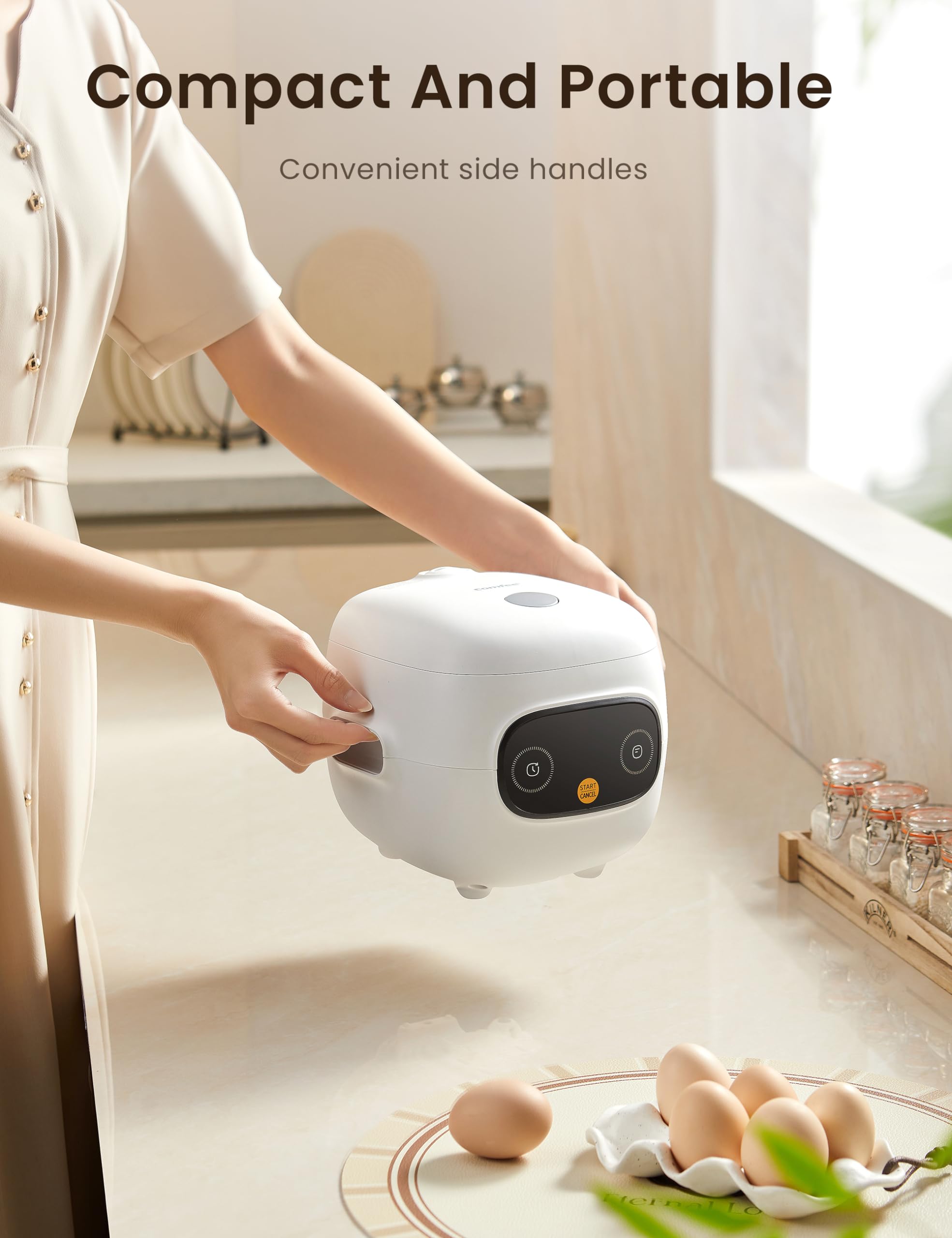 COMFEE' Mini Rice Cooker with 6-Functions, 2-Cups Uncooked Rice