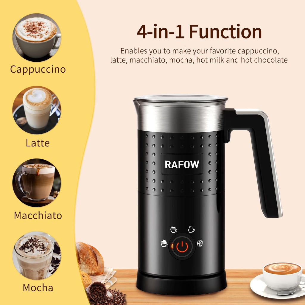 4 in 1 Electric Milk Frother: 10oz/350 mL Large Capacity Electric Milk Steamer for Hot and Cold Milk Froth - Automatic Milk Frother & Warmer for Latte, Cappuccinos, Macchiato, Hot Chocolate