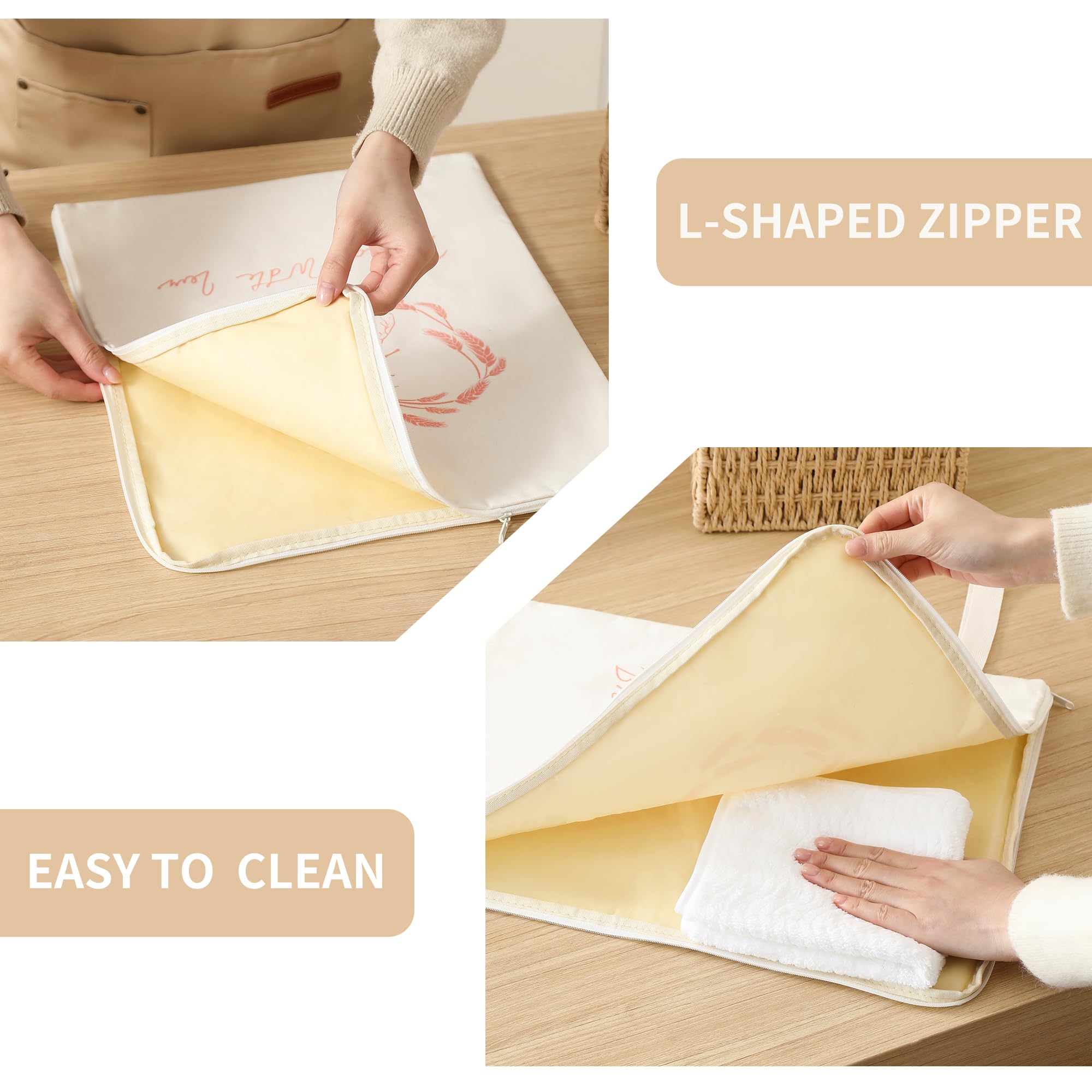 Premium Beeswax Bread Bags for Sourdough with Wide Zipper Access, 2 Pack XL(13x17in) Reusable Organic Beeswax-Coated Linen Cotton Bread Bags for Homemade Bread, Keeps Bread Fresh Naturally