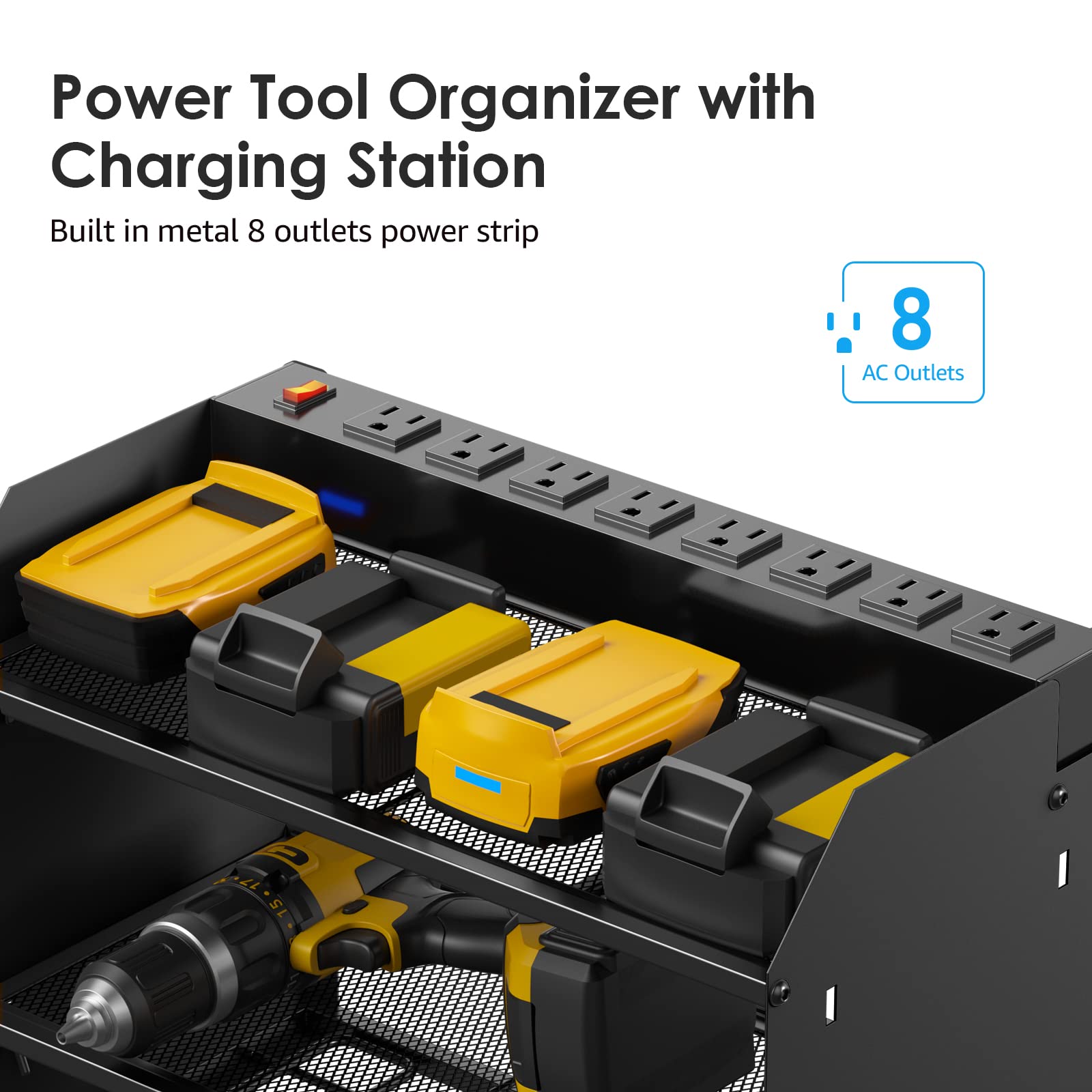 CCCEI Wall Mount Modular Tool Charging Organizer, Black, 1 Pack, 3 Tier.