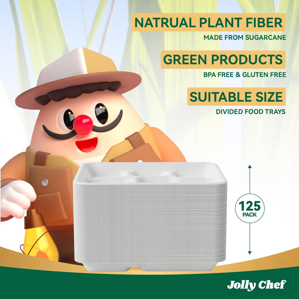 JOLLY CHEF Heavy Duty Compostable 3 Compartment Paper Plate 9 Inch 150 Pack