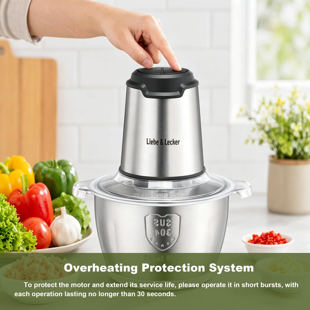 Liebe&Lecker Electric Food Chopper, 350W Food Processor with 8-Cup Bowl