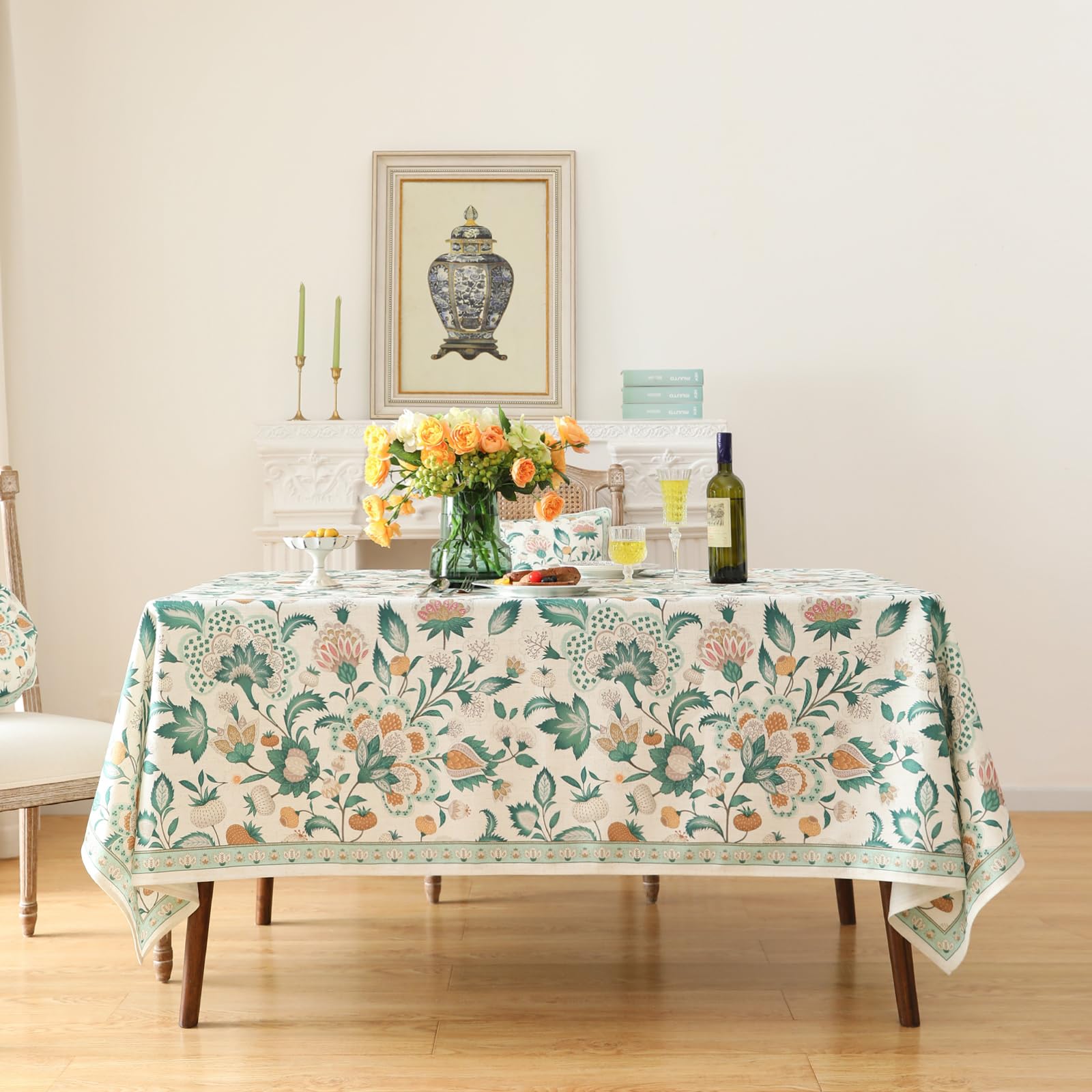 patdrea Vintage French Linen Tablecloth,Rectangular,110"x63"-Tree Life