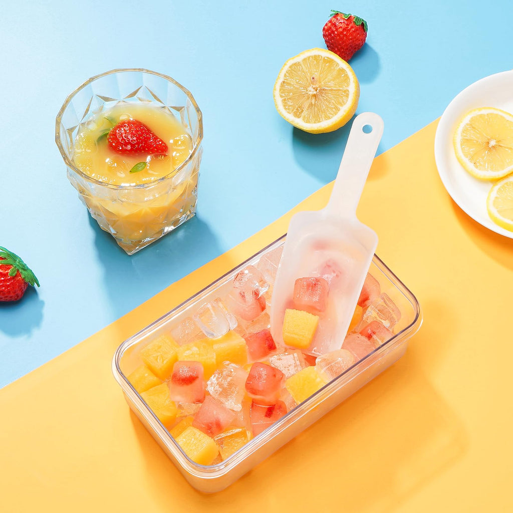 PHINOX Ice Cube Tray with Lid and Bin, Easy Release 56 Cubes for Freezer