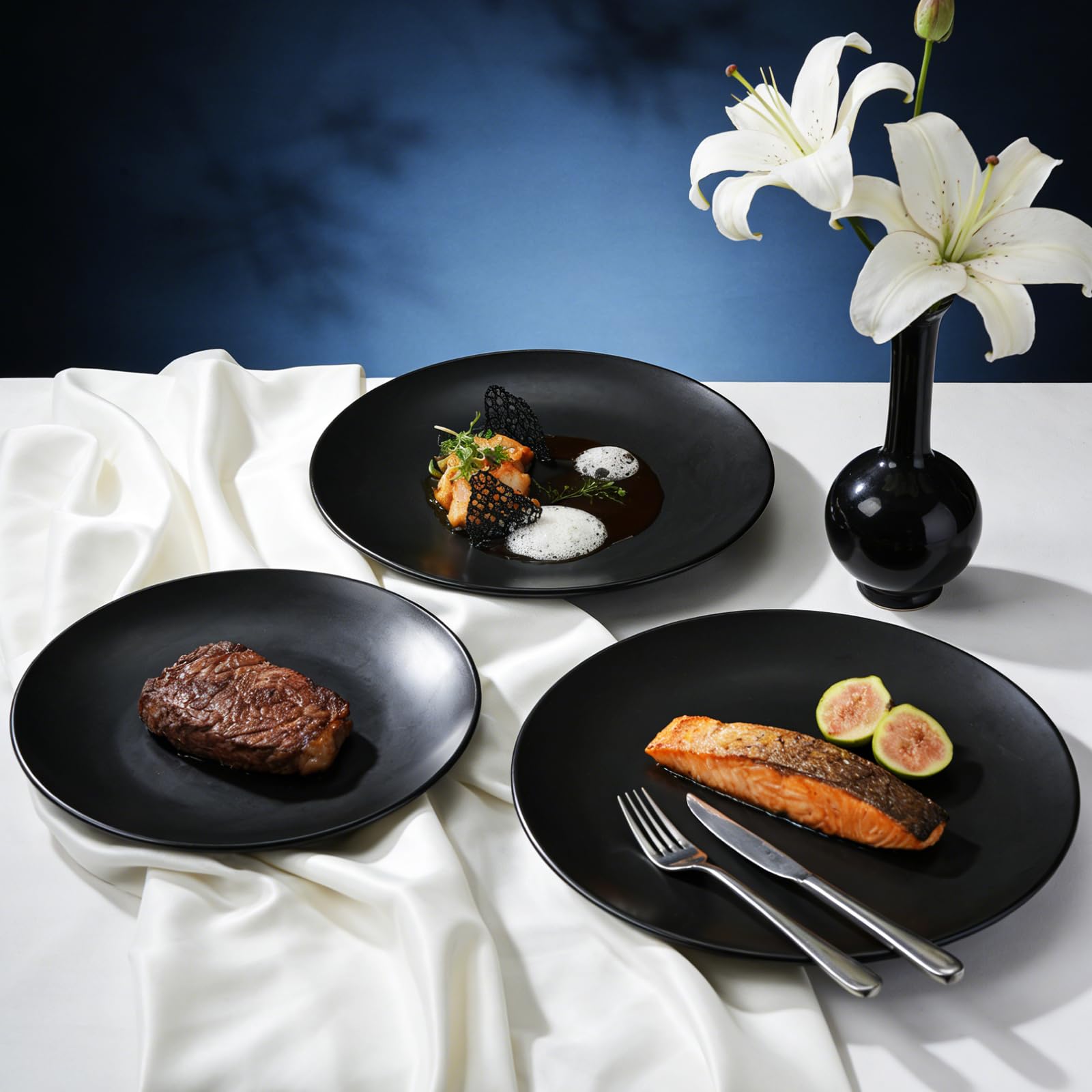IRESTAURANT PLUS Stoneware Coupe Commercial Grade Dinnerware, Matte Black Plate 12.25", Case of 12