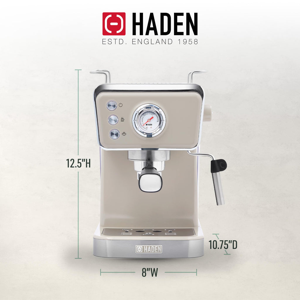 HADEN Barista Brew Espresso Coffee Machine, Stainless Steel Espresso Maker with Milk Frother and Steamer Function and 1.5L Water Tank, Putty & Copper