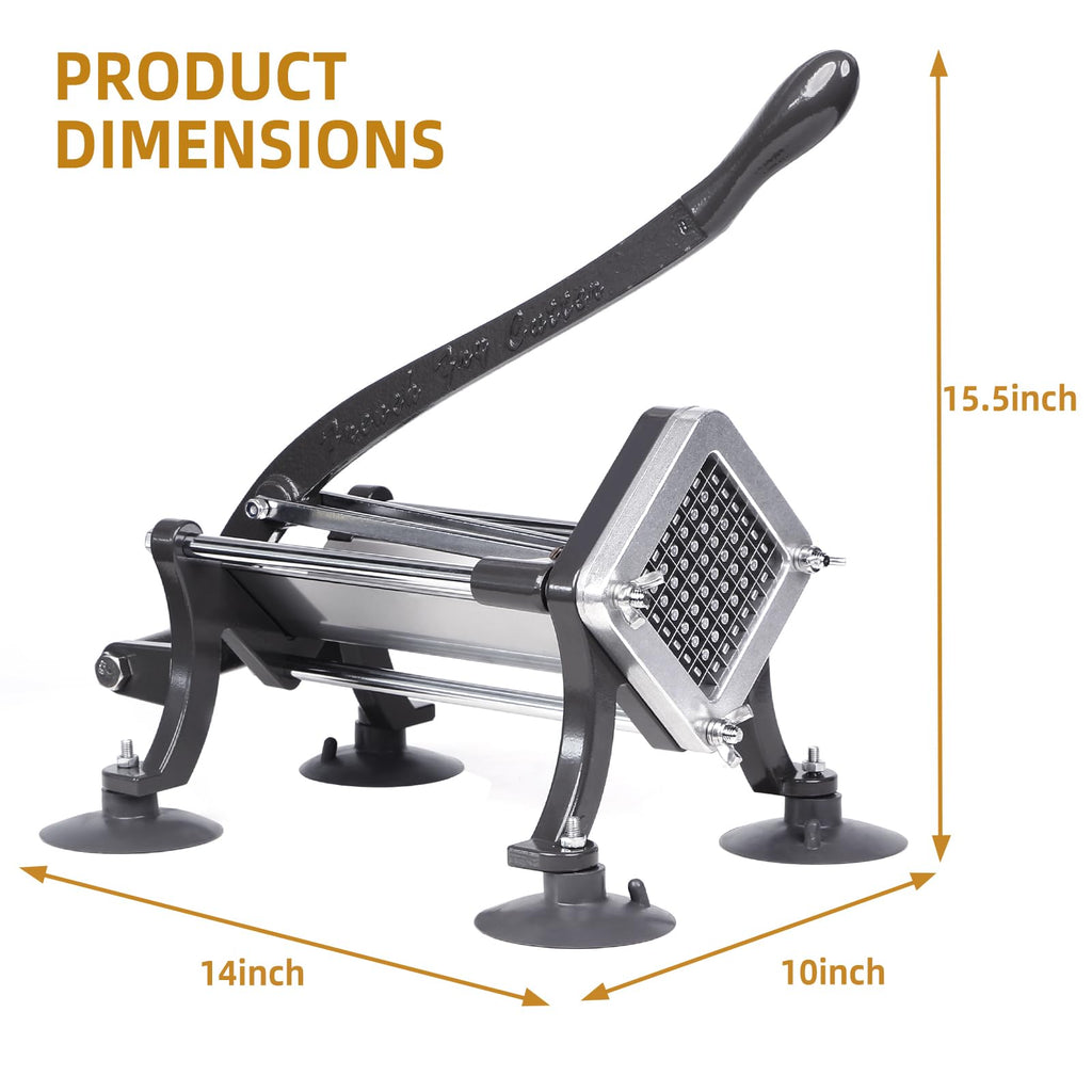 French Fry Cutter Commercial Potato Slicer with Suction Feet Complete Set, Includes 1/4", 3/8",1/2", Gray