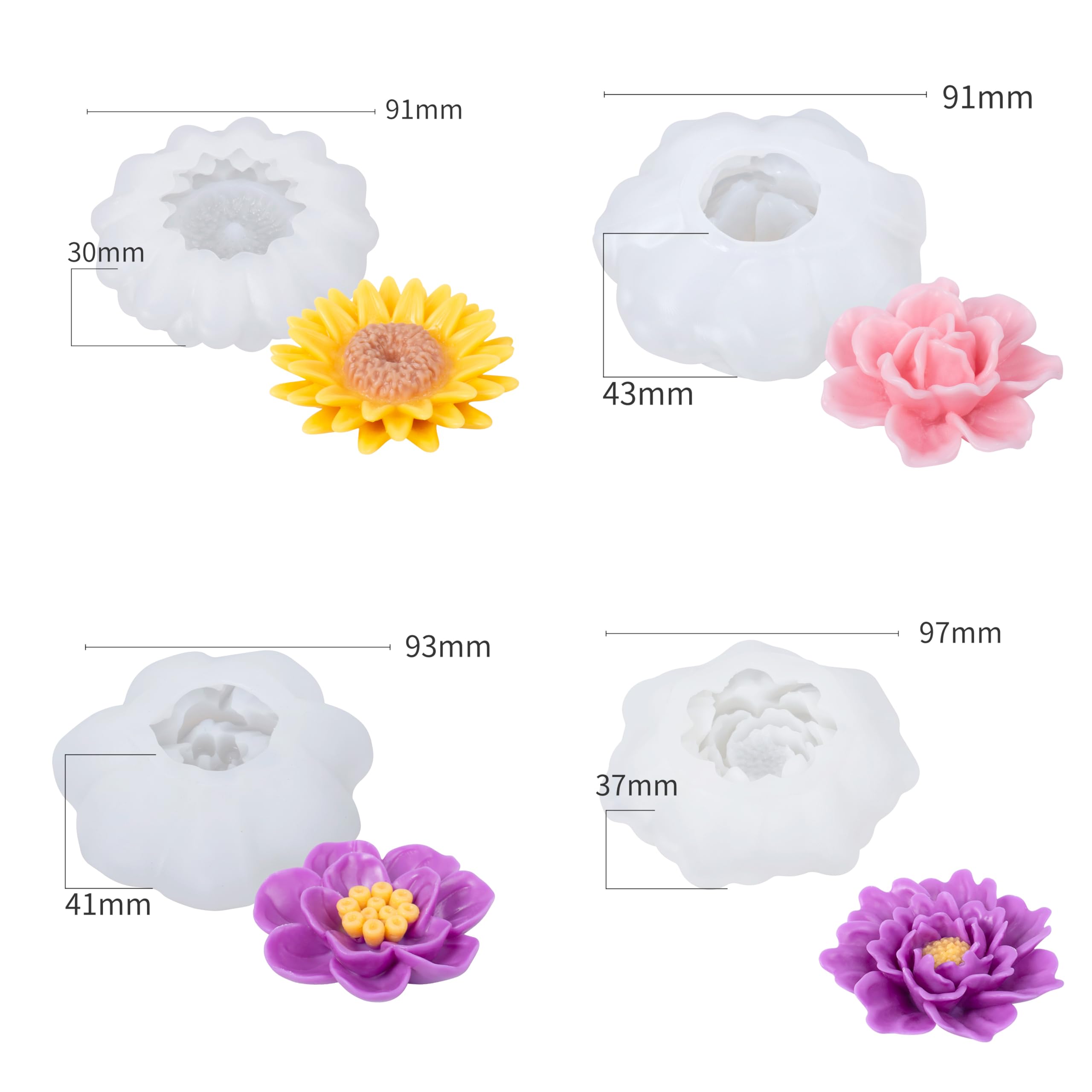 8 Pack Large Flower Succulent Candle Mold Resin Casting Silicone Molds for Home Decor & Candle Making Wave Spiral Mold