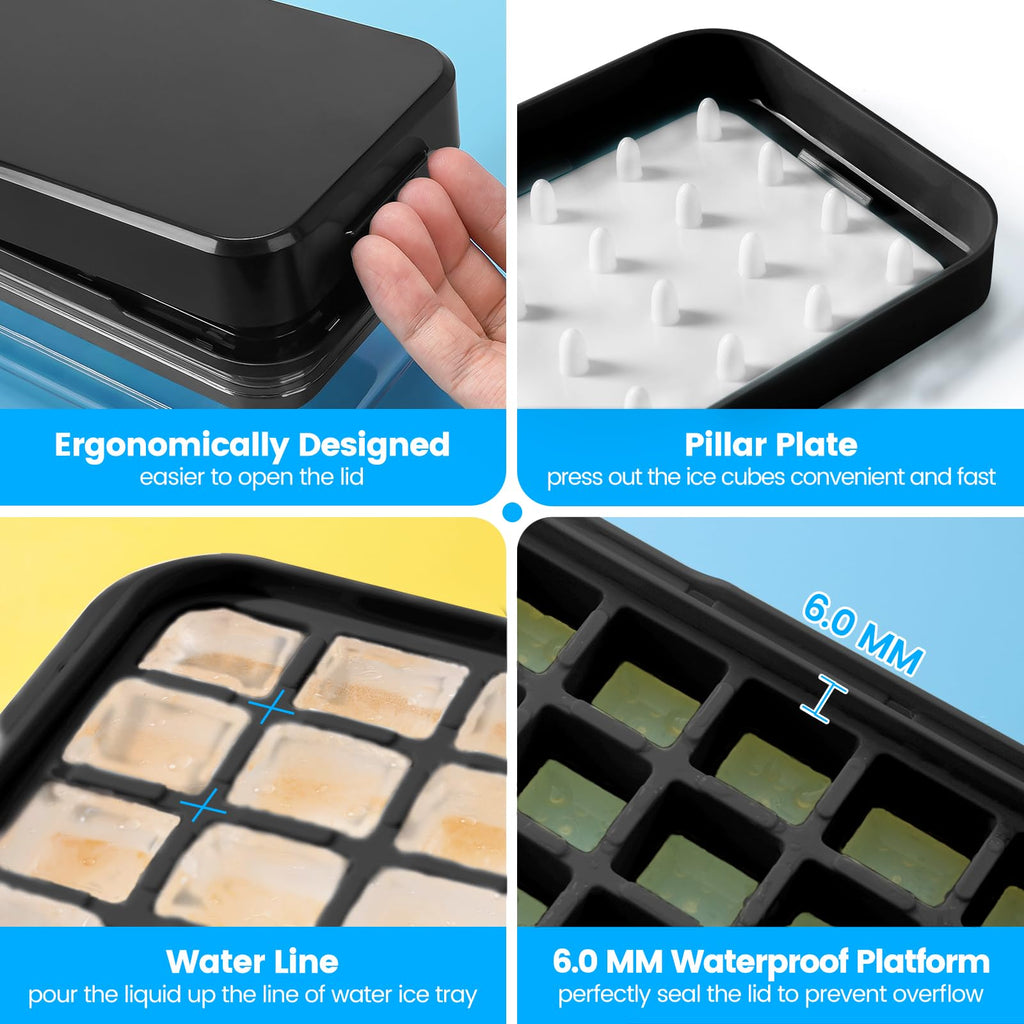 PHINOX Ice Cube Tray with Lid and Bin, Easy Release 84 Cubes for Freezer