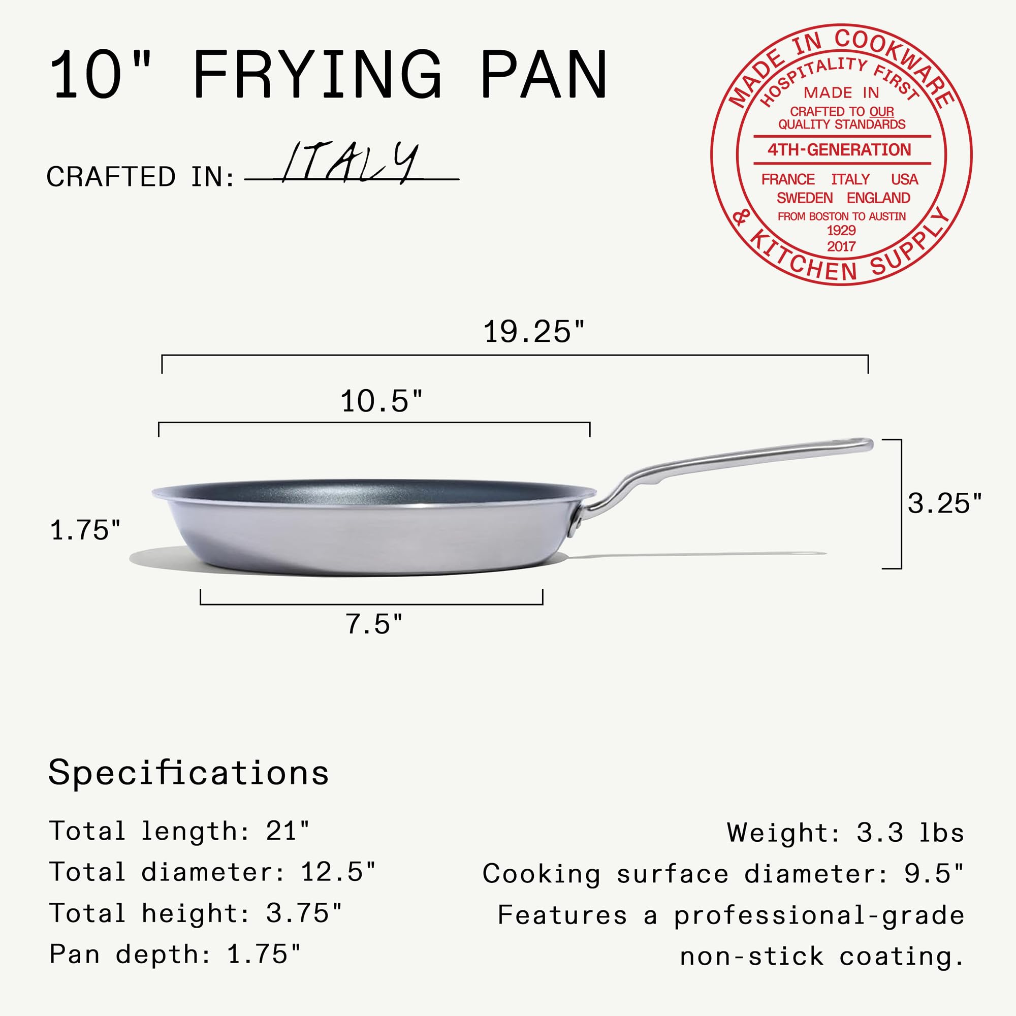 Made In Cookware - ProCoat 10" Non Stick Frying Pan (Graphite) - 5 Ply Stainless Clad Nonstick - Professional Cookware - Induction Compatible