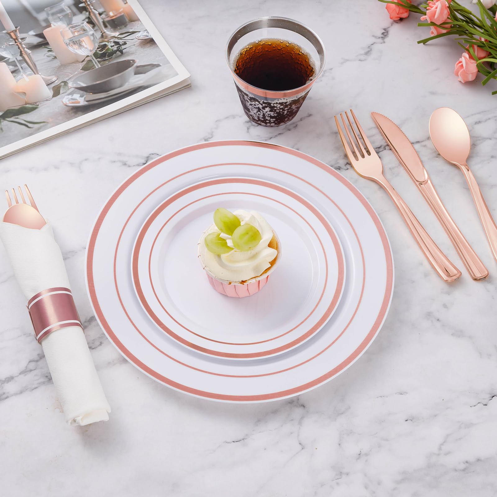Goodluck 175 Piece Rose Gold Plastic Dinnerware Set for 25 Guests