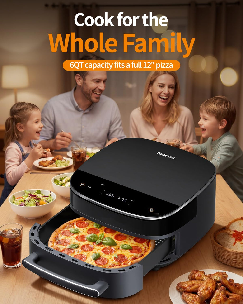 11-in-1 Large Air Fryer, 6QT Airfryer Top & Bottom Heating, No Flip Needed