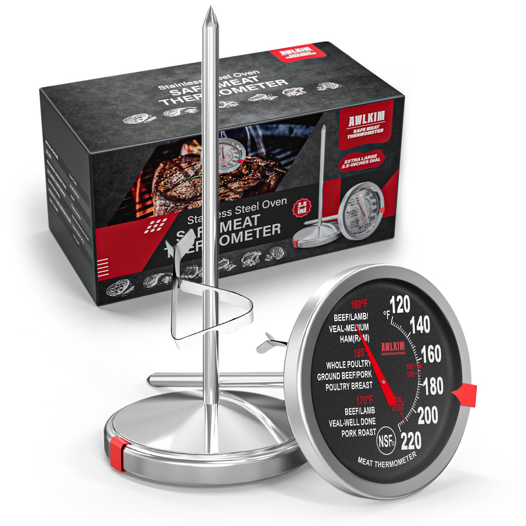 AWLKIM 2 Pack Analog Meat Thermometer Oven Safe Dial No Battery