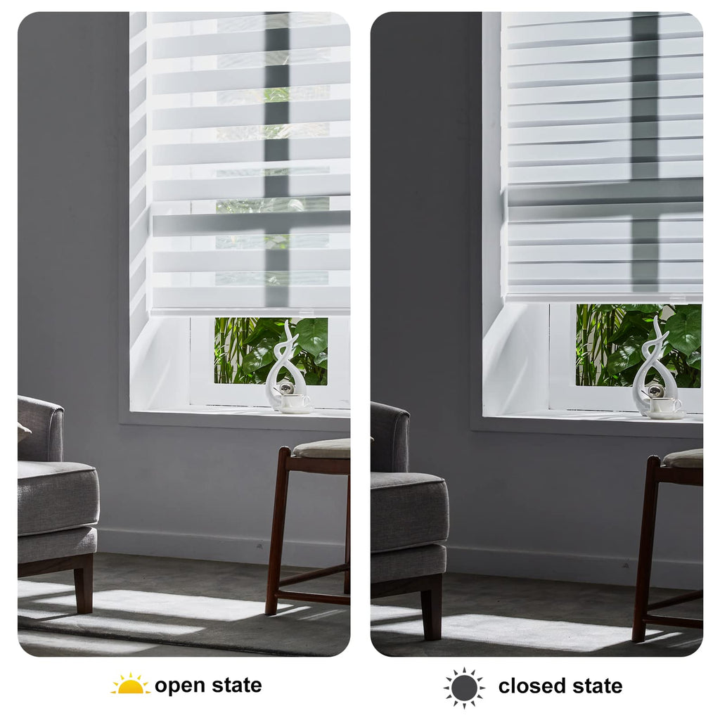 Persilux Cordless Zebra Blinds for Windows Free-Stop Roller Windows Shades (35" W X 64" H, White) Dual Layer Light Control for Day and Night, Light Filtering Sheer Shades for Home, Bedroom