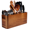 Wooden Kitchen Utensil Holder Organizer for Counter or Countertop, Large Wooden Utensil Holder for Storage Cooking and Silverware with 4 Compartment, Acacia Rustic Wood Container Extra Large