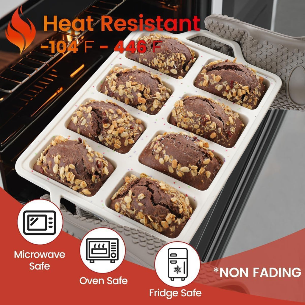 Mini Loaf Pans, Metal Reinforced Frame Silicone Bread Loaf Pans 8 Cavities Nonstick for Baking Cornbread, Mini Bread, Brownie, Cheesecake, Chocolate 2 Pack Confetti