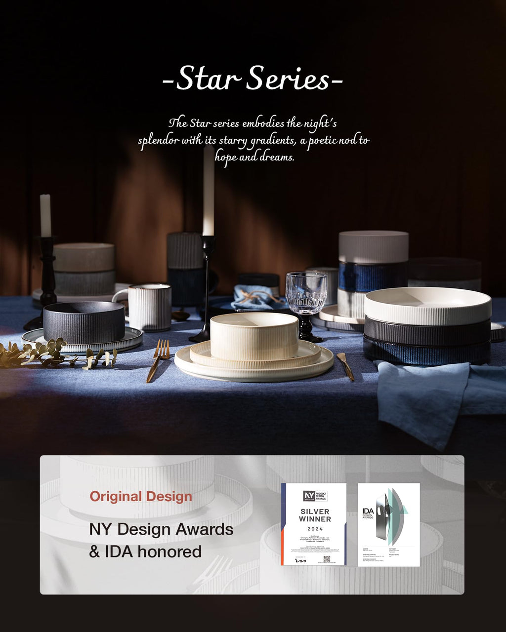 famiware Star 8.25" Pasta Bowls Set of 4, Bowl Plates, Nebulas Blue
