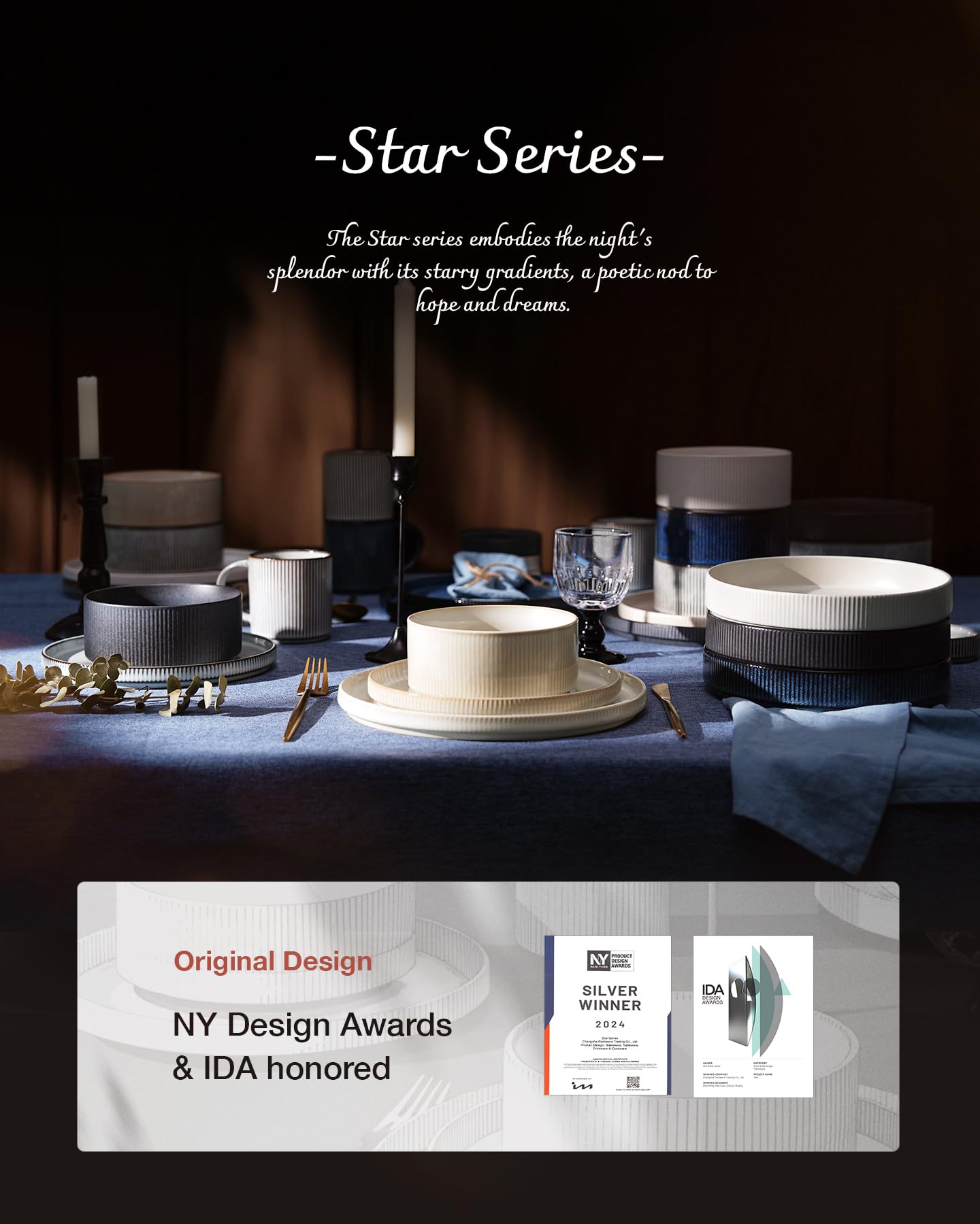 famiware Star 8.25" Pasta Bowls Set of 4, Bowl Plates, Nebulas Blue