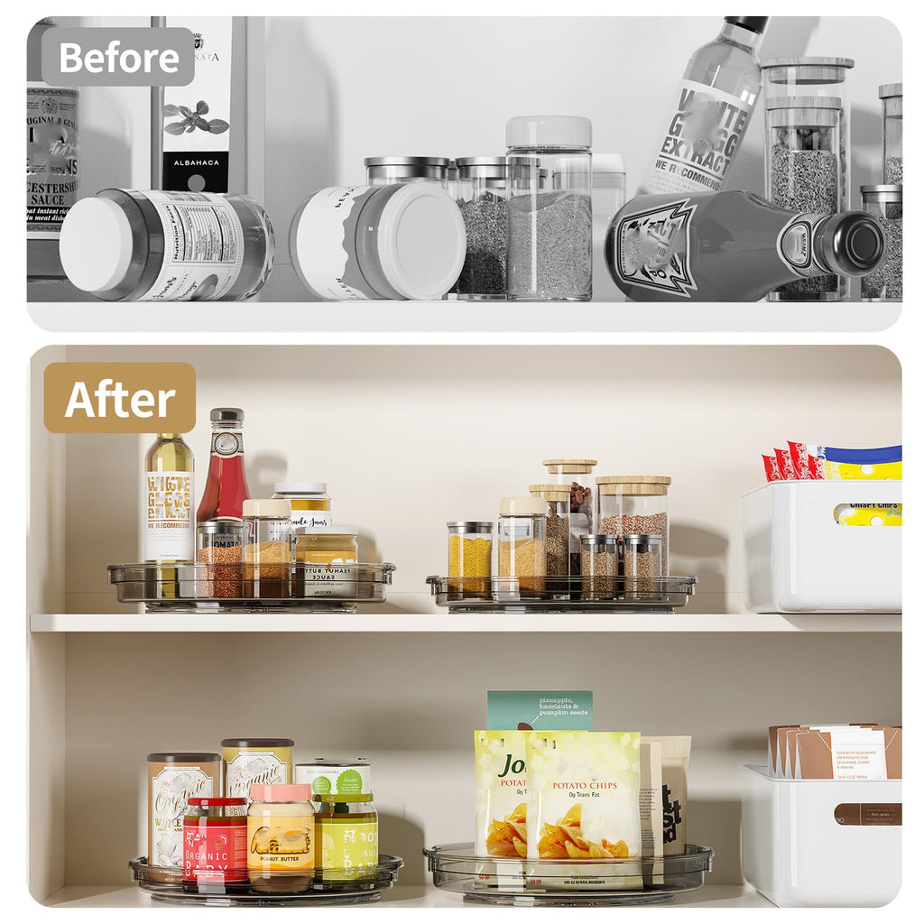 LAMU 3 Pack Lazy Susan Organizer Turntable for Cabinet, Condiment Organizer for Kitchen Pantry Organizers and Storage, Table Top, Fridge, Countertop, Spice Organization, 12'' 10.6'' 9.25'', Grey