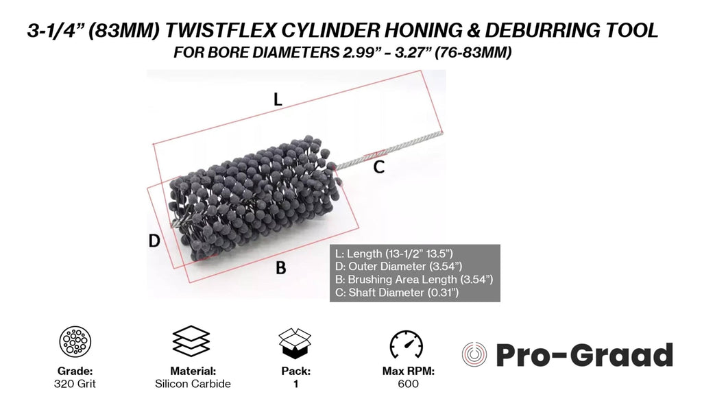 3-1/4” (83mm) 320 Grit Silicon Carbide TwistFlex Cylinder Hone 77-83mm