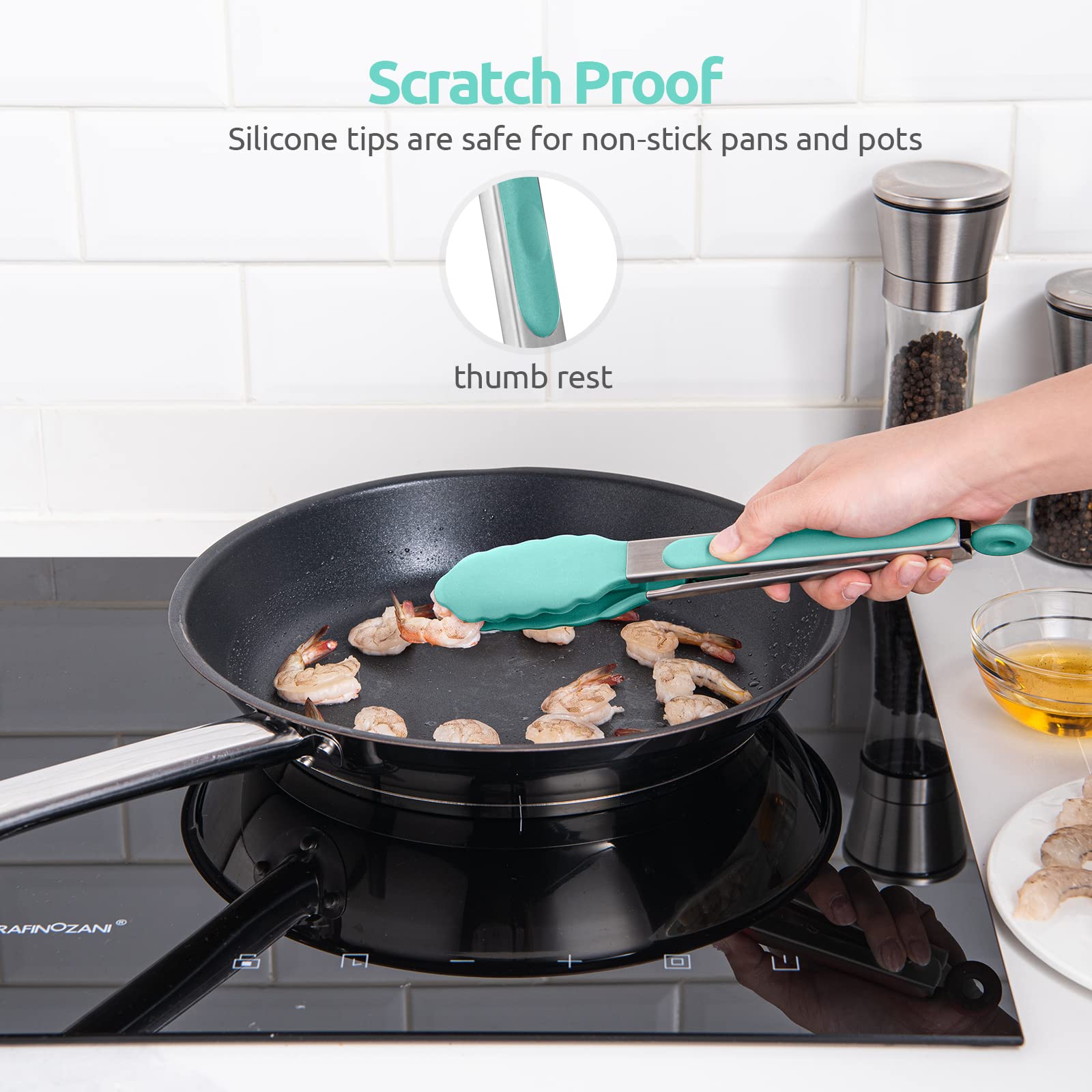 U-Taste Kitchen Tong for Cooking, 480ºF Heat-Resistant Tps, 9in/Aqua Sky