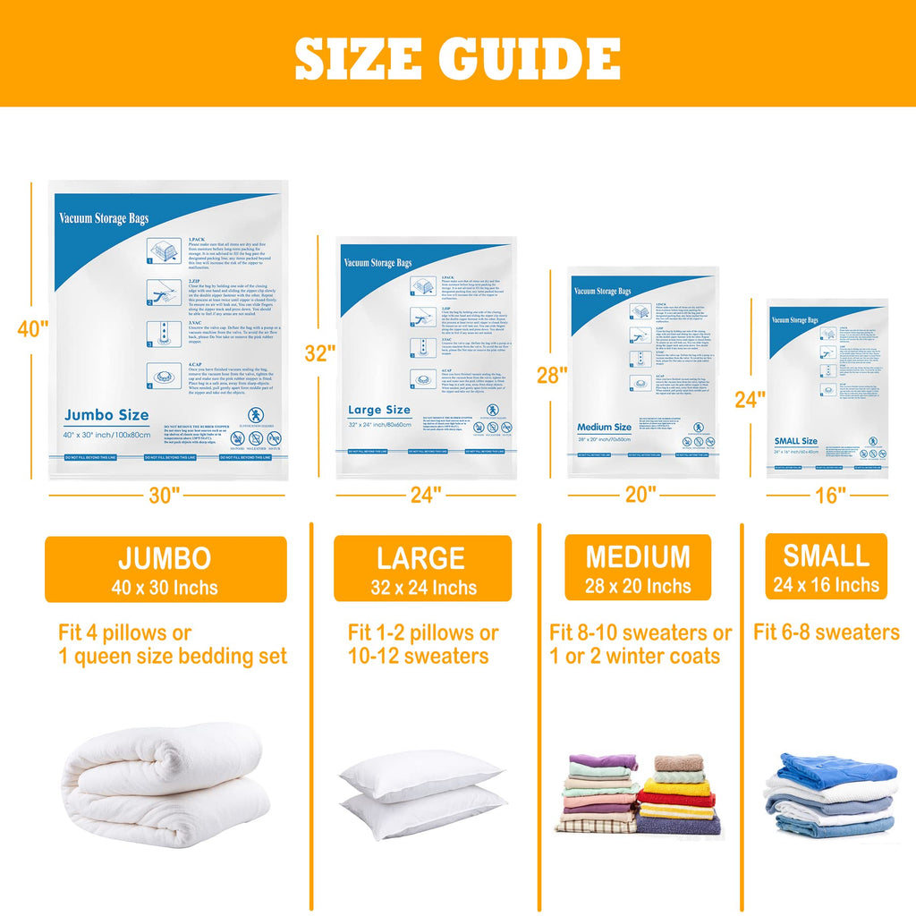 Vacuum Storage Bags, Small Space Saver Sealer Bags, Airtight Compression Bags for Clothes, Pillows, Comforters, Blankets, Beddings, Pack of 10