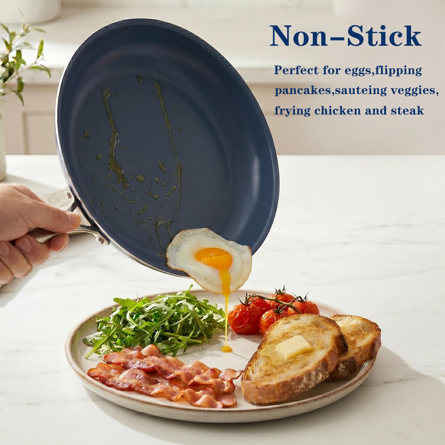 Ephaclad Stainless Steel Nonstick Frying Pan,8 Inch Healthy Non Toxic Ceramic Coating Cookware Works on Induction, Electric Stove and Gas Cooktops,PTFE PFAS PFOA Free Skillet,Dishwasher&Oven Safe