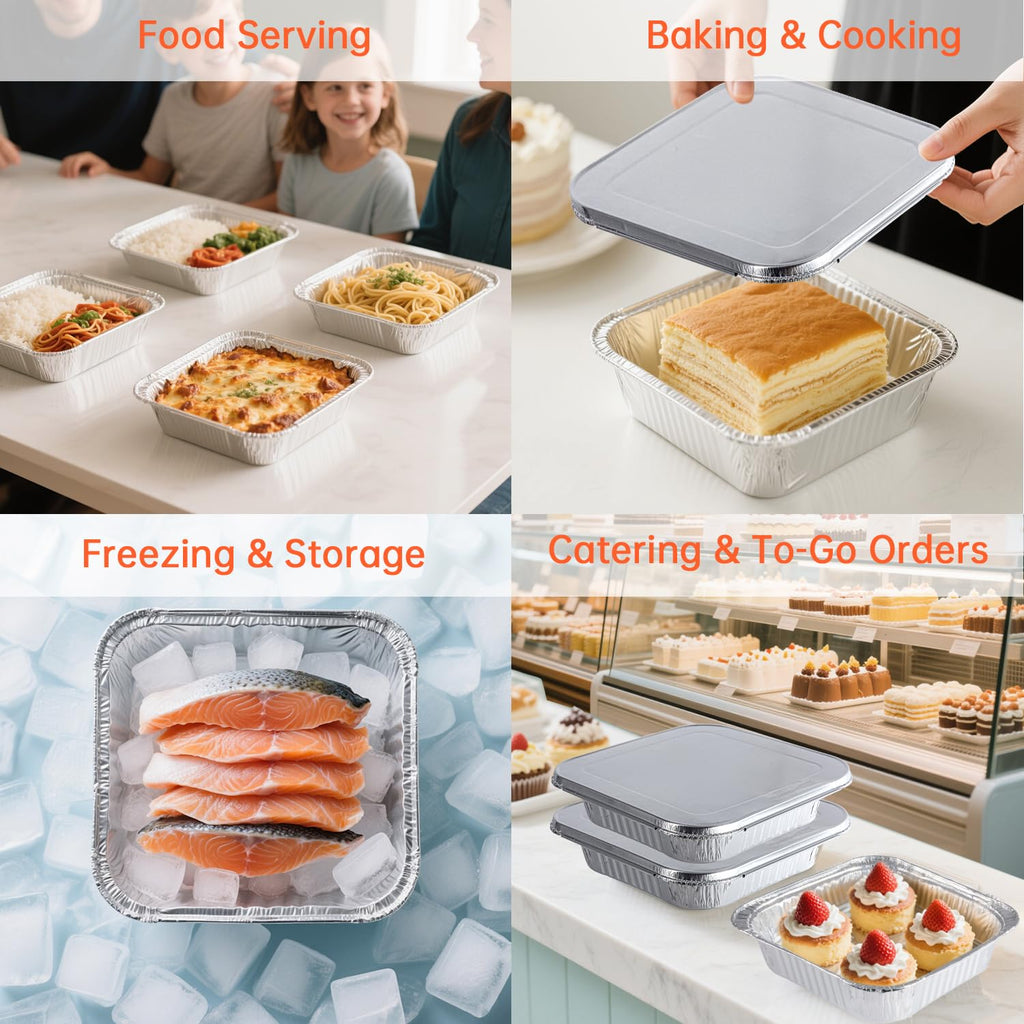 Ezsart 10 Pack 8x8 Aluminum Pans with Lids, 8x8 Foil Baking Pans with Lids