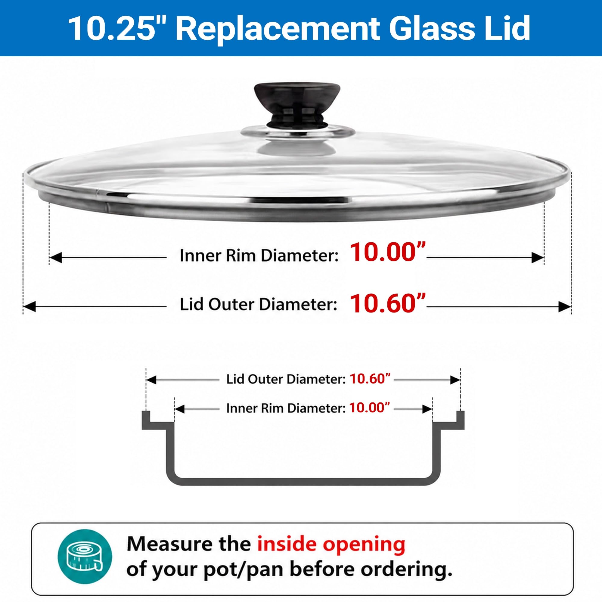 Vortihive 10.25" Pan Lid, Round Tempered Glass Pan Cover with Steam Vent