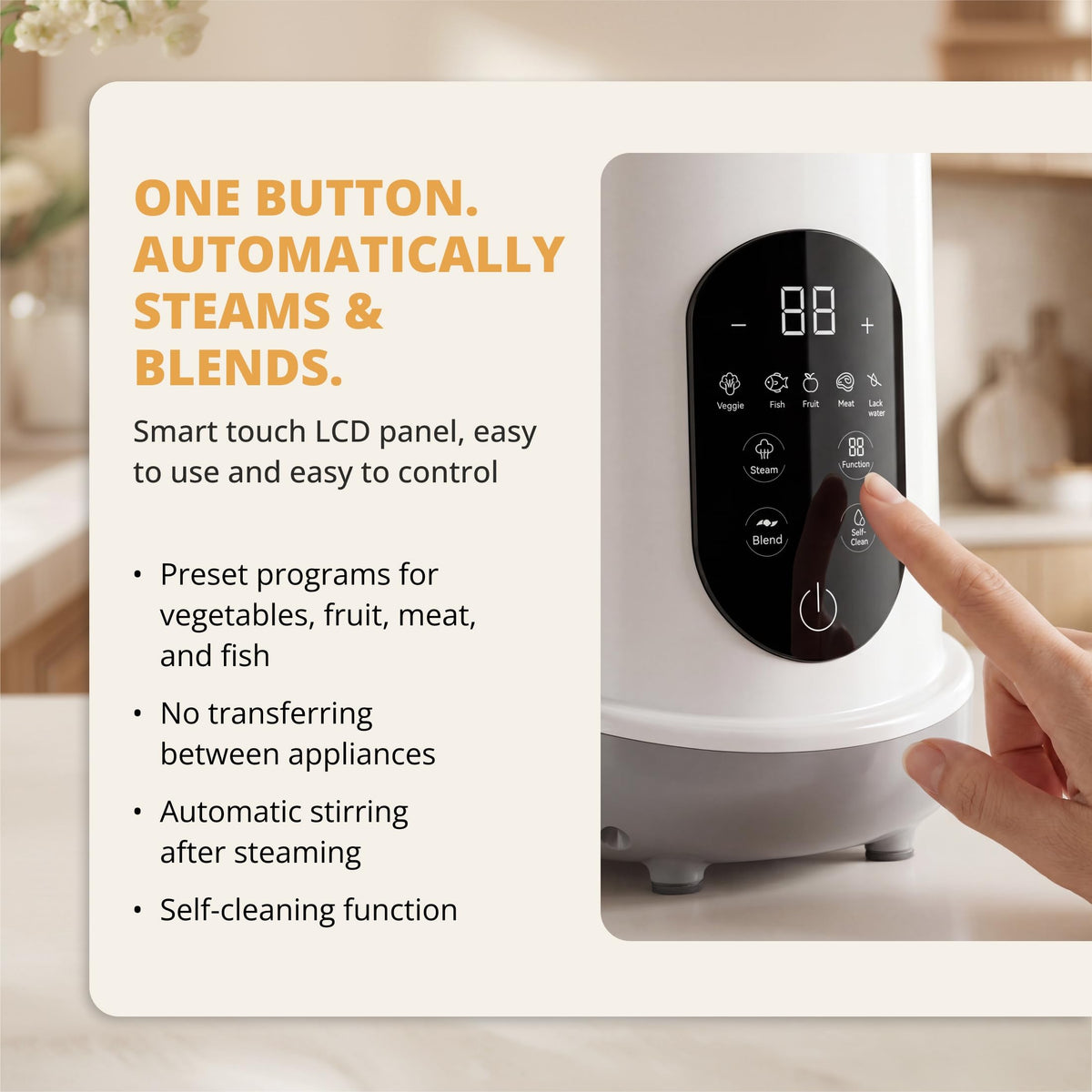 BEAR 2024 Baby Food Maker, One-Step & Easy to Use, Smart Touchscreen, White