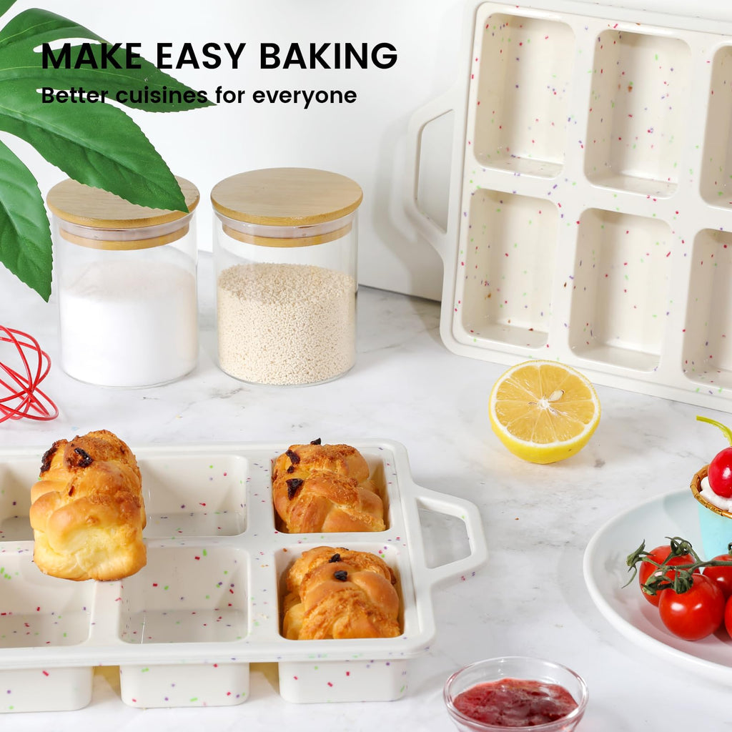 Vinino 2 Pack Mini Silicone Loaf Pans with Metal Reinforced Frame, 8-Cavity