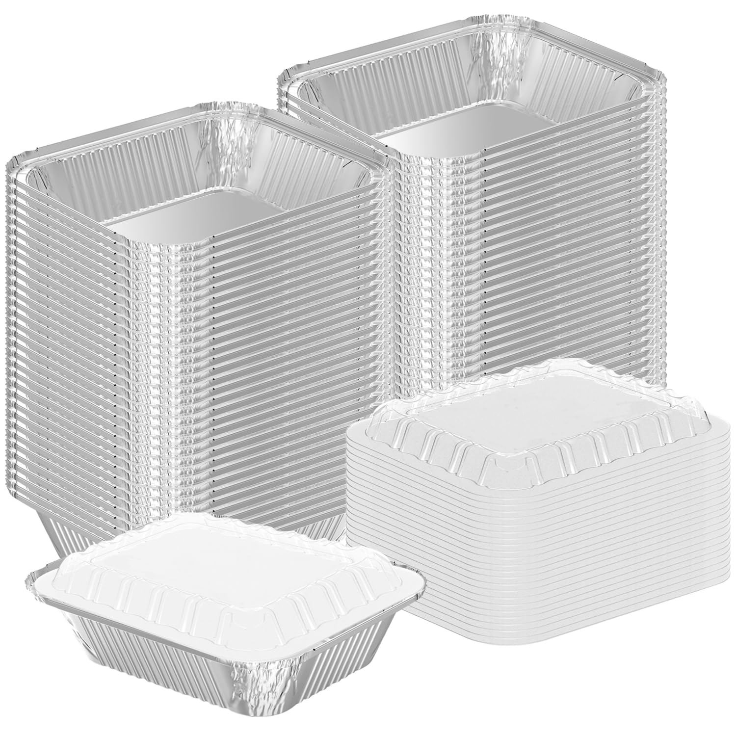 WANBAO 8.3"x6.2" 2.25LB Disposable Tin Foil Pans with Plastic Lids, 50 PACK