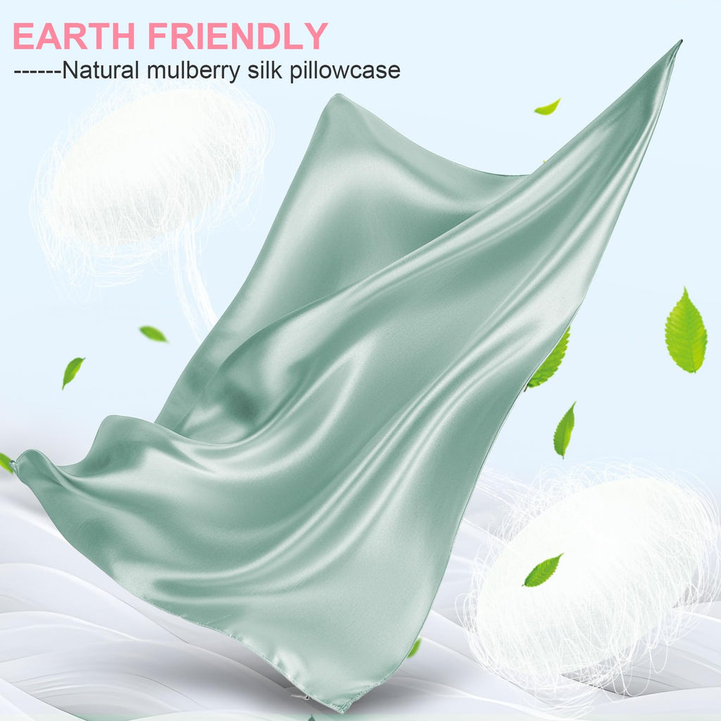 LYSHIN Silk Pillow Cases 2 Pack Queen Size with Zipper, Sage Green